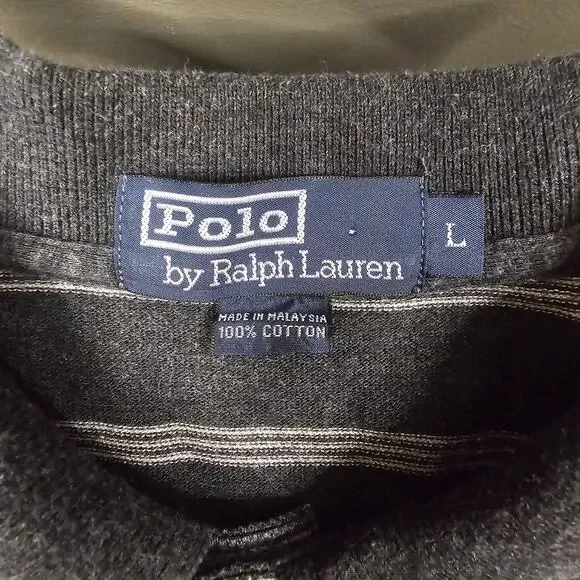 Vintage Polo Ralph Lauren Shirt Large Striped Gray Golf Preppy Casual Essential - Picture 4 of 8